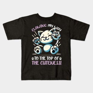 Cute Kitten Clawing to the Top of Cuteness, Cat Lover Kids T-Shirt